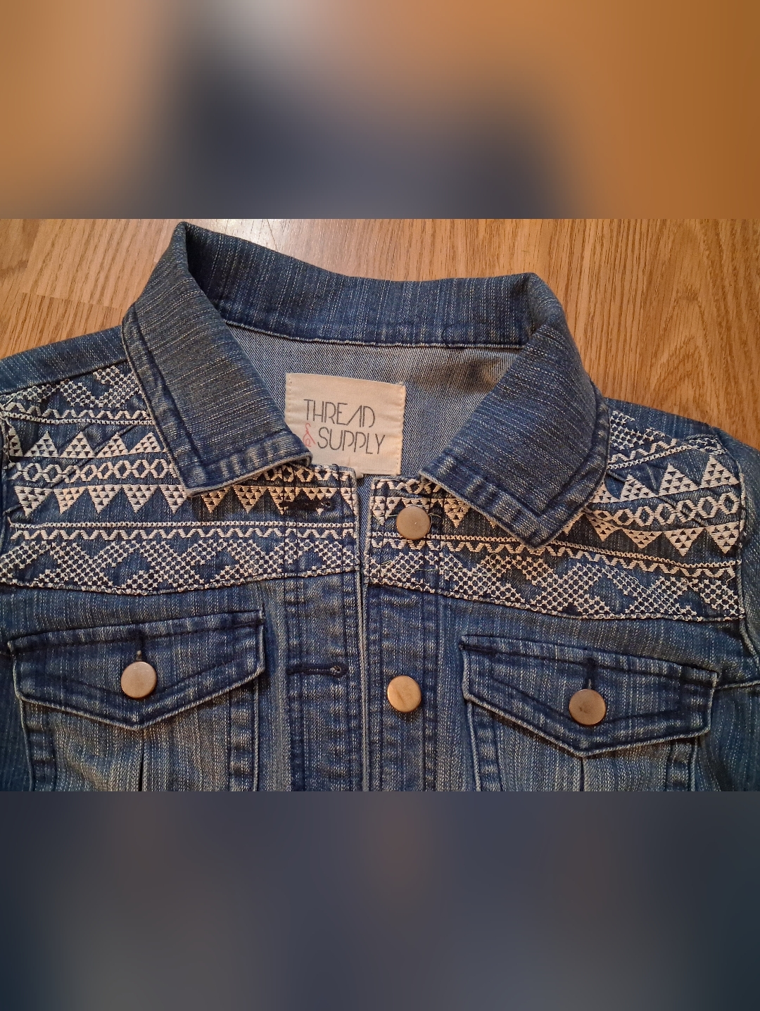 Thread & Supply Denim Jacket With White Embroidery. Womens. Size Medium. — image 2 of 8